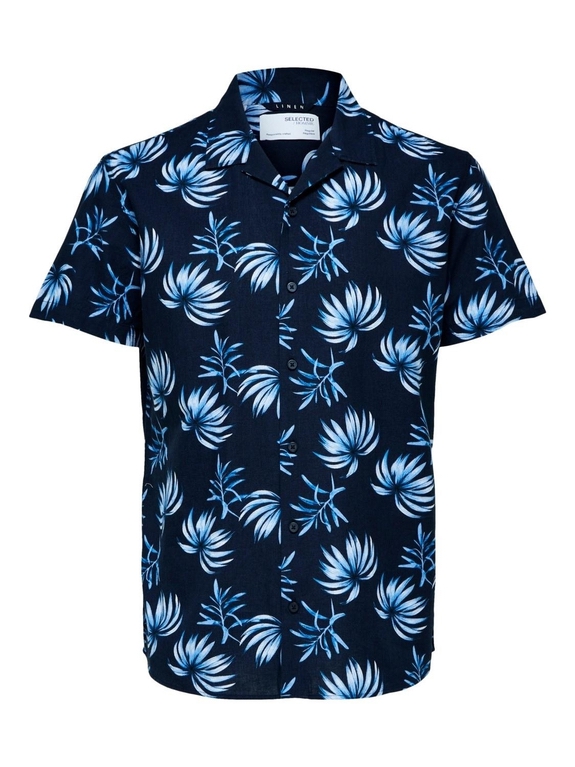 Selected Reg New Linen Shirt SS Resort - Sky Captain/Leaf